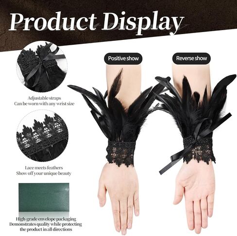 Women's Gothic Lace Feather Gloves Feather Arm Sleeve Wristband Mesh Cuff Cosplay Halloween Costume Accessories in Saudi Arabia