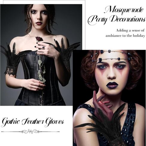 Women's Gothic Lace Feather Gloves Feather Arm Sleeve Wristband Mesh Cuff Cosplay Halloween Costume Accessories in Saudi Arabia