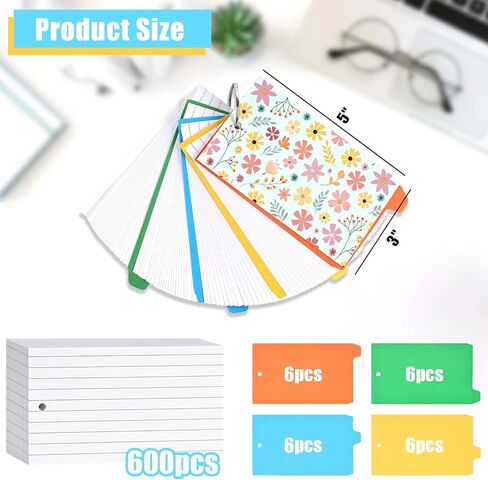 300 قطعة من بطاقات الفهرسة، بطاقات فهرسة مبطنة مع فواصل بطاقات فلاش مسطرة مع غطاء زهري دائري، بطاقات ملاحظات، بطاقات دراسية، بطاقات ملاحظات لمكتب التعلم المدرسي in Kuwait