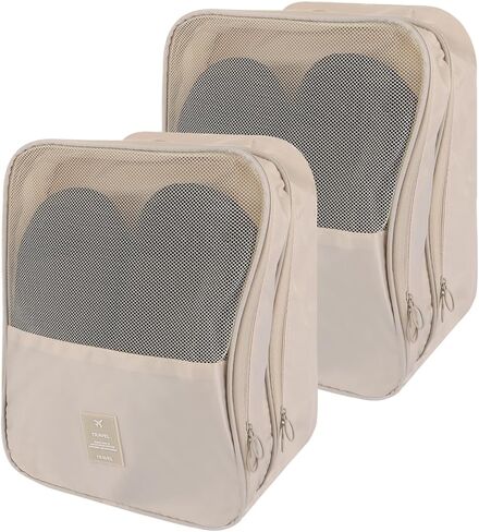 2 Pcs Shoe Bag for Travel, Holds 6 Pair Shoes, Waterproof Shoe Storage Pouch, Beige Shoe Packing Cubes for Travel Essentials and Travel Accessories in Saudi Arabia