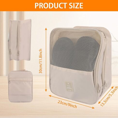 2 Pcs Shoe Bag for Travel, Holds 6 Pair Shoes, Waterproof Shoe Storage Pouch, Beige Shoe Packing Cubes for Travel Essentials and Travel Accessories in Saudi Arabia