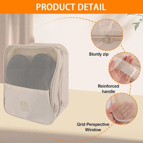 2 Pcs Shoe Bag for Travel, Holds 6 Pair Shoes, Waterproof Shoe Storage Pouch, Beige Shoe Packing Cubes for Travel Essentials and Travel Accessories in Saudi Arabia
