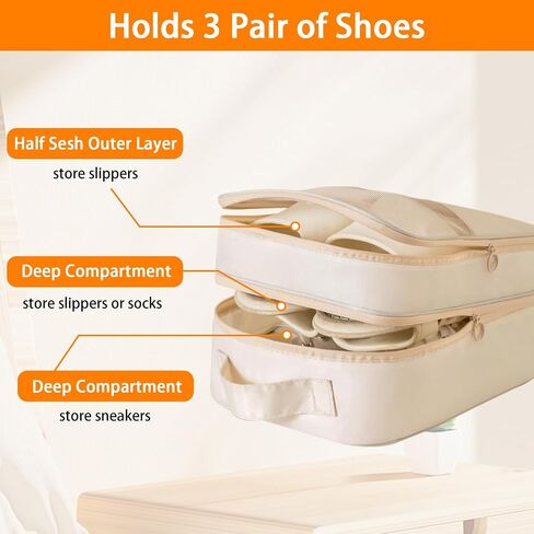 2 Pcs Shoe Bag for Travel, Holds 6 Pair Shoes, Waterproof Shoe Storage Pouch, Beige Shoe Packing Cubes for Travel Essentials and Travel Accessories in Saudi Arabia