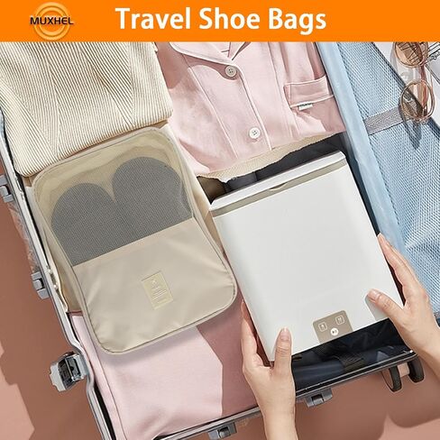 2 Pcs Shoe Bag for Travel, Holds 6 Pair Shoes, Waterproof Shoe Storage Pouch, Beige Shoe Packing Cubes for Travel Essentials and Travel Accessories in Saudi Arabia