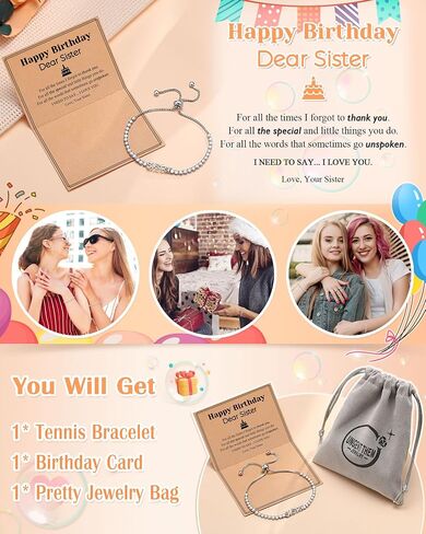 UNGENT THEM Happy Birthday Gifts-Mom Daughter Bestie Cubic Zirconia Tennis Bracelet Christmas Valentins's Day Gifts for Women Her Friends in Saudi Arabia