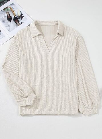 Dokotoo Women's Polo Shirts Long Sleeve Fashion Fall Textured Tops for Women Casual Loose Work Blouses in Saudi Arabia