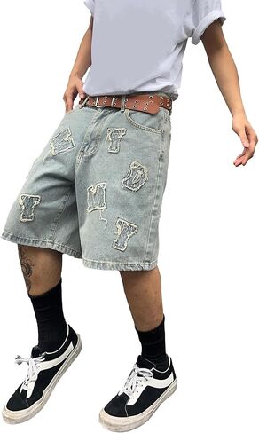 Mens Jorts Baggy Loose Fit Jean Shorts Wide Leg Denim Shorts Strings Y2k Casual Summer Shorts in Saudi Arabia