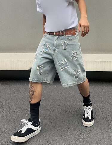Mens Jorts Baggy Loose Fit Jean Shorts Wide Leg Denim Shorts Strings Y2k Casual Summer Shorts in Saudi Arabia
