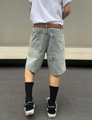 Mens Jorts Baggy Loose Fit Jean Shorts Wide Leg Denim Shorts Strings Y2k Casual Summer Shorts in Saudi Arabia