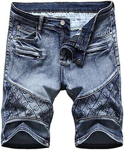 Men's Stretch Zippers Pockets Hip Hop Ripped Jeans Denim Shorts in Kuwait