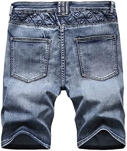 Men's Stretch Zippers Pockets Hip Hop Ripped Jeans Denim Shorts in Kuwait