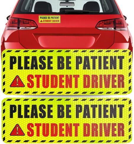 Student Driver Magnet for Car,Please Be Patient Student Driver Sticker Girls and Boys New Student Driver Sticker Safety Warning Signs,High Reflective,Reusable Movable,Set of 3. 3.5" x 9" in Kuwait