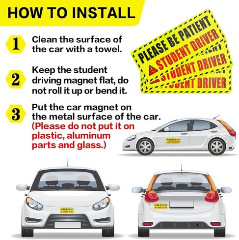 Student Driver Magnet for Car,Please Be Patient Student Driver Sticker Girls and Boys New Student Driver Sticker Safety Warning Signs,High Reflective,Reusable Movable,Set of 3. 3.5" x 9" in Kuwait