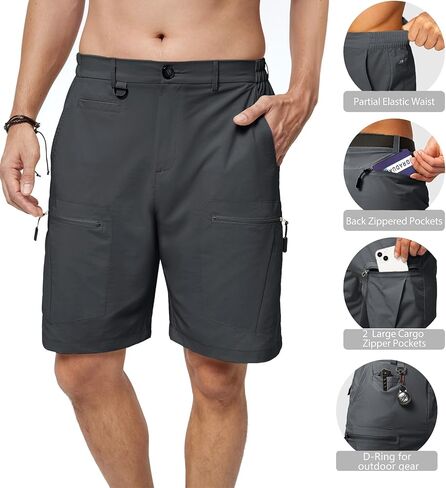 Men's Hiking Cargo Shorts Elastic Waist Stretch Quick Dry Casual Shorts with 6 Pockets for Fishing Camping Golf in Saudi Arabia