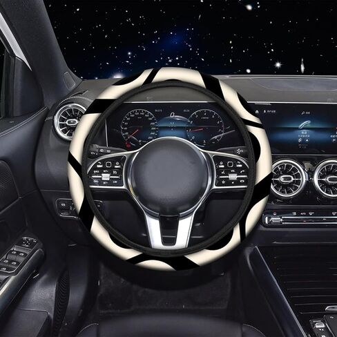 15 قطعة من أغطية مقاعد السيارة السوداء المتموجة مجموعة كاملة للنساء غطاء عجلة قيادة السيارة وحدة التحكم المركزية مسند الذراع وسادة مسند الرأس حزام الأمان أغطية سلسلة المفاتيح لسيارات الدفع الرباعي (فن تجريدي 6) in Kuwait