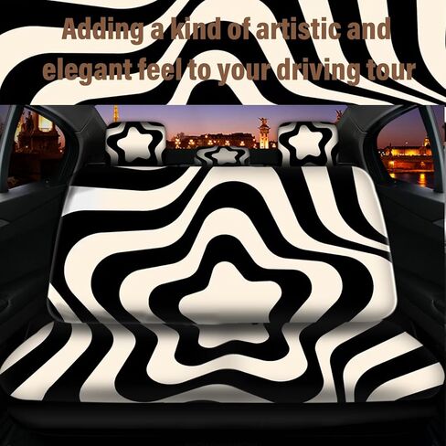 15 قطعة من أغطية مقاعد السيارة السوداء المتموجة مجموعة كاملة للنساء غطاء عجلة قيادة السيارة وحدة التحكم المركزية مسند الذراع وسادة مسند الرأس حزام الأمان أغطية سلسلة المفاتيح لسيارات الدفع الرباعي (فن تجريدي 6) in Kuwait