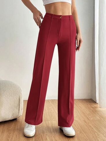 PRETTYGARDEN Straight Leg Pants Stretchy Button Business Casual Work Trousers Knit Elastic Waist Slacks in Kuwait