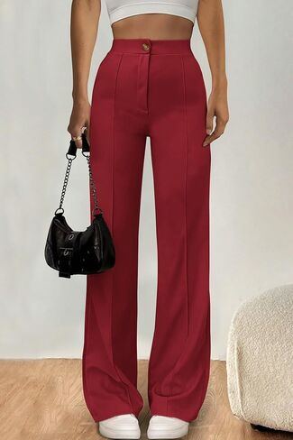 PRETTYGARDEN Straight Leg Pants Stretchy Button Business Casual Work Trousers Knit Elastic Waist Slacks in Kuwait