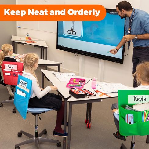 SpringFlower 16" x 20" Canvas Chairback Buddy Pocket Chart Seat Pocket Chart for Classroom K-2,Chair Seat Pocket Chart Storage,Classroom Organizer with 3 Chair Pockets and Student Name Tag,12 Pack in Saudi Arabia