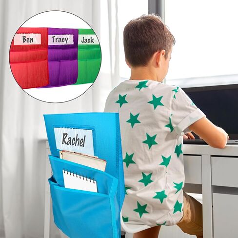 SpringFlower 16" x 20" Canvas Chairback Buddy Pocket Chart Seat Pocket Chart for Classroom K-2,Chair Seat Pocket Chart Storage,Classroom Organizer with 3 Chair Pockets and Student Name Tag,12 Pack in Saudi Arabia