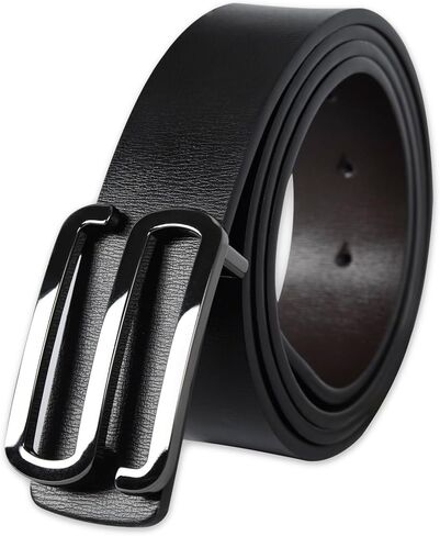 Men&Womens Leather Dress Belt Business Automatic Buckle Belt Color:Black Silver Gold in Saudi Arabia