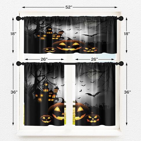Halloween Kitchen Curtains Pumpkins Window Curtains Valance and Tier Set 36 Inch, Cemetery House Rod Pocket Short Tier Curtain for Room, Spooky Small Cafe Kitchen Decor in Saudi Arabia