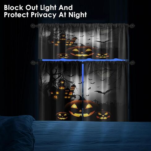 Halloween Kitchen Curtains Pumpkins Window Curtains Valance and Tier Set 36 Inch, Cemetery House Rod Pocket Short Tier Curtain for Room, Spooky Small Cafe Kitchen Decor in Saudi Arabia