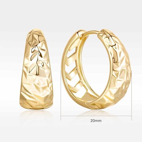 أقراط ذهبية 14 قيراط أقراط دائرية للنساء أقراط ذهبية أقراط دائرية ذهبية مكتنزة مع تصميم منقوش على شكل حرف V أقراط ذهبية للنساء أقراط دائرية 20 مم (أقراط على شكل حرف V) in Kuwait