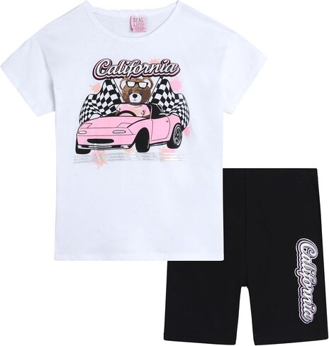 Real Love Girls' Bike Shorts Set - 2 Piece Cute Oversized T-Shirt and Bike Shorts - Matching Summer Outfit for Girls (7-12) in Saudi Arabia