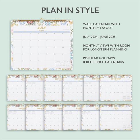 Blue Sky Day Designer for 2024-2025 Academic Year Monthly Wall Calendar, 11' x 8.75', Wirebound, Flutter (136694-A25) in Saudi Arabia