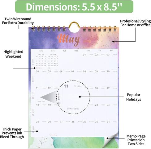 Mini Wall Calendar 2024-2025 (8.5x5.5"), Use July 2024 to Dec 2025, Mini Notepad Calendar, Little Wall Calendar for Desk, Fridge, or Bulletin Board, Includes Stickers (Colorful) in Saudi Arabia