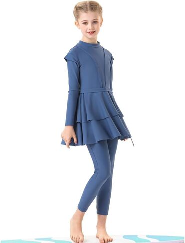 IBAKOM Islamic Modest Swimsuit for Girls Full Body Pleated Skirt Rash Guard Shirt Swim Pant Hijab Toddler Muslim Burkini in Saudi Arabia