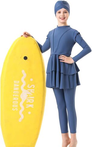 IBAKOM Islamic Modest Swimsuit for Girls Full Body Pleated Skirt Rash Guard Shirt Swim Pant Hijab Toddler Muslim Burkini in Saudi Arabia