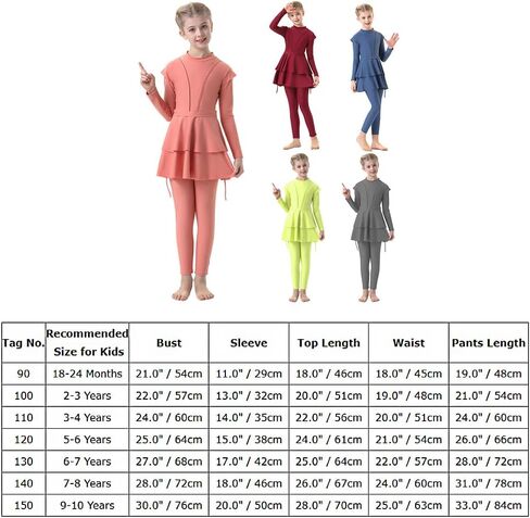 IBAKOM Islamic Modest Swimsuit for Girls Full Body Pleated Skirt Rash Guard Shirt Swim Pant Hijab Toddler Muslim Burkini in Saudi Arabia