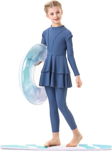 IBAKOM Islamic Modest Swimsuit for Girls Full Body Pleated Skirt Rash Guard Shirt Swim Pant Hijab Toddler Muslim Burkini in Saudi Arabia