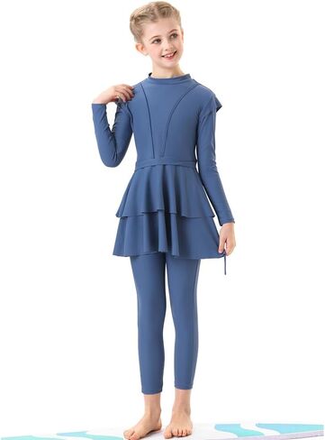 IBAKOM Islamic Modest Swimsuit for Girls Full Body Pleated Skirt Rash Guard Shirt Swim Pant Hijab Toddler Muslim Burkini in Saudi Arabia