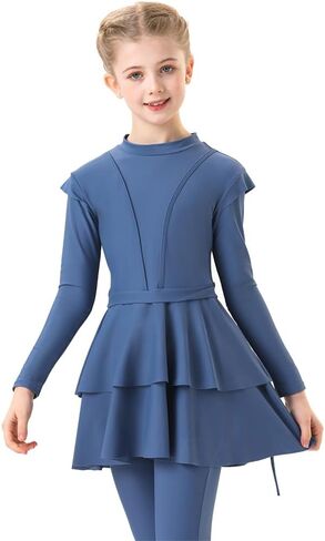 IBAKOM Islamic Modest Swimsuit for Girls Full Body Pleated Skirt Rash Guard Shirt Swim Pant Hijab Toddler Muslim Burkini in Saudi Arabia