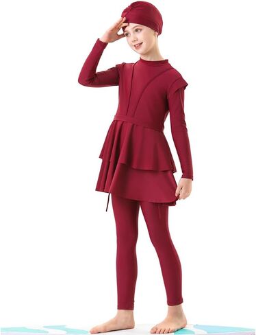 IBAKOM Islamic Modest Swimsuit for Girls Full Body Pleated Skirt Rash Guard Shirt Swim Pant Hijab Toddler Muslim Burkini in Saudi Arabia
