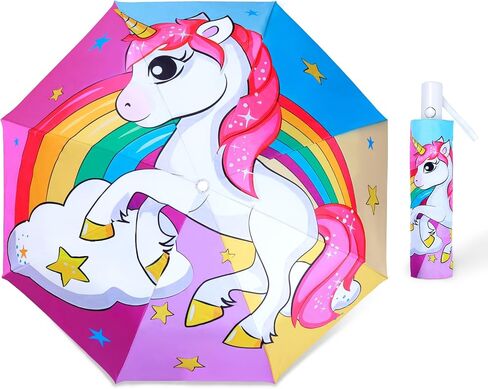 Kids Folding Umbrella Auto Open/Close Anti-rebound Safe Design UV Resistant Automatic Children Travel Umbrellas 8 Rib Reinforced Canopy 360° Reflective Strip Lightweight Cute Umbrella for Girls & Boys in Saudi Arabia