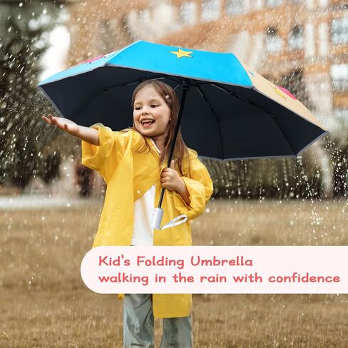 Kids Folding Umbrella Auto Open/Close Anti-rebound Safe Design UV Resistant Automatic Children Travel Umbrellas 8 Rib Reinforced Canopy 360° Reflective Strip Lightweight Cute Umbrella for Girls & Boys in Saudi Arabia