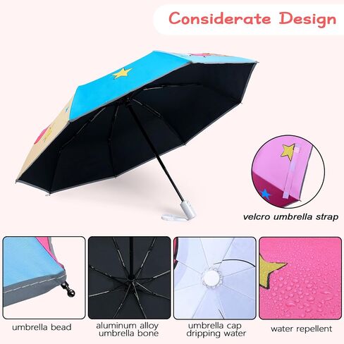 Kids Folding Umbrella Auto Open/Close Anti-rebound Safe Design UV Resistant Automatic Children Travel Umbrellas 8 Rib Reinforced Canopy 360° Reflective Strip Lightweight Cute Umbrella for Girls & Boys in Saudi Arabia