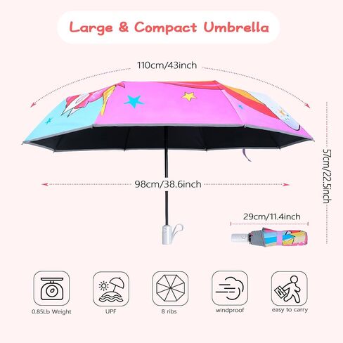 Kids Folding Umbrella Auto Open/Close Anti-rebound Safe Design UV Resistant Automatic Children Travel Umbrellas 8 Rib Reinforced Canopy 360° Reflective Strip Lightweight Cute Umbrella for Girls & Boys in Saudi Arabia