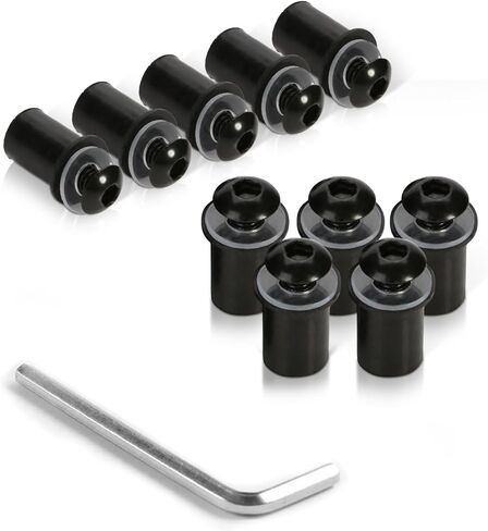 طقم مسامير الزجاج الأمامي للدراجات النارية 10 قطع، براغي وصواميل تثبيت الزجاج الأمامي من سبائك الألومنيوم مع مفتاح ربط لهدايا الدراجات النارية (أسود) in Kuwait