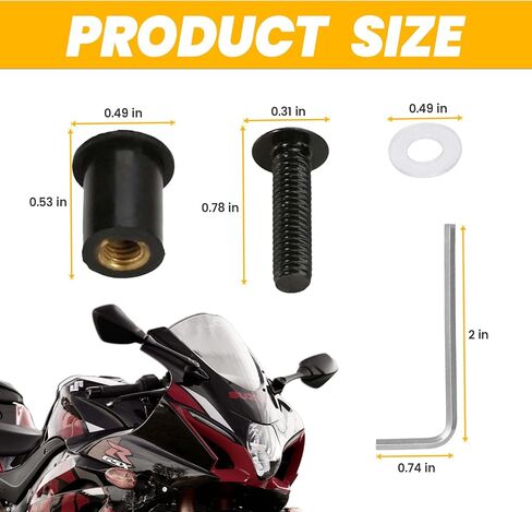 طقم مسامير الزجاج الأمامي للدراجات النارية 10 قطع، براغي وصواميل تثبيت الزجاج الأمامي من سبائك الألومنيوم مع مفتاح ربط لهدايا الدراجات النارية (أسود) in Kuwait