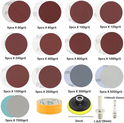 87pcs 3Inch Car Polishing Kit with Sanding Discs,M10 Shank Backing Pad Scouring Pads, Buffing Sponge Pads, Wool Pad, Polishing Buffing Pad in Saudi Arabia