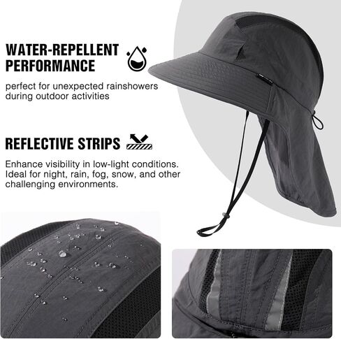 M/L/XL/XXL Unisex Mens Sun Hat with Neck Flap Sunglass Lock UPF 50 Wide Brim Fishing Hats Waterproof & Packable in Kuwait