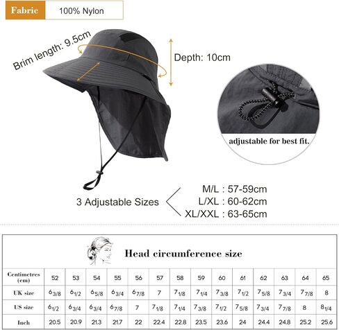M/L/XL/XXL Unisex Mens Sun Hat with Neck Flap Sunglass Lock UPF 50 Wide Brim Fishing Hats Waterproof & Packable in Kuwait