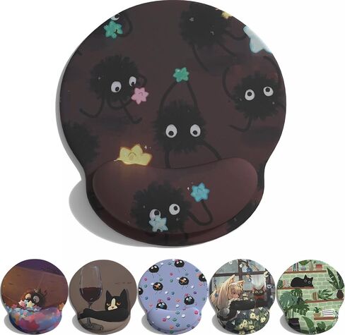 Cute Cartoon Small Black Coal Ball Mouse Pad with Wrist Support, Ergonomic Mouse Pad with Kawaii Small Star Element Mouse Pad for Wrist Rest Table Decoration Simple Typing Pain Relief Table Mousepad in Kuwait