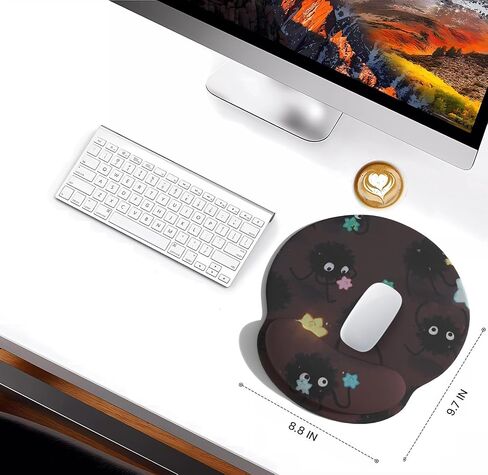 Cute Cartoon Small Black Coal Ball Mouse Pad with Wrist Support, Ergonomic Mouse Pad with Kawaii Small Star Element Mouse Pad for Wrist Rest Table Decoration Simple Typing Pain Relief Table Mousepad in Kuwait