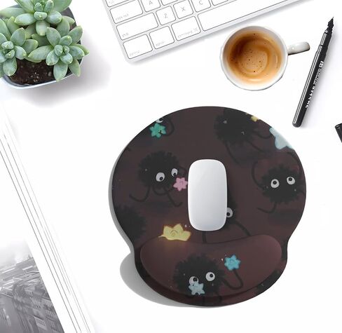 Cute Cartoon Small Black Coal Ball Mouse Pad with Wrist Support, Ergonomic Mouse Pad with Kawaii Small Star Element Mouse Pad for Wrist Rest Table Decoration Simple Typing Pain Relief Table Mousepad in Kuwait
